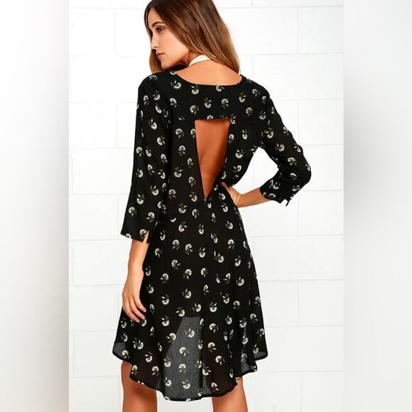 Revolve Amuse Society Talis Black Floral Print Swing Dress Size Medium - Picture 3 of 6